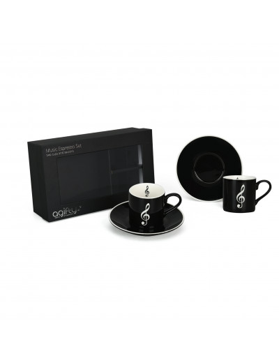 Espresso cup with saucer: g-clef black