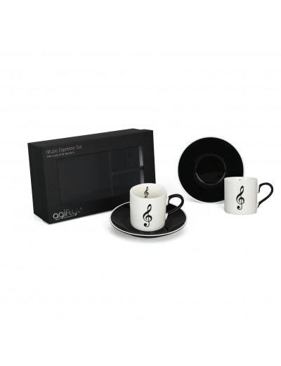 Espresso cup with saucer: g-clef white